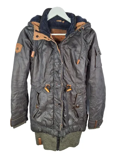 Naketano Damen Winterparka Gr. S grau gefüttert Kapuze Outdoor Jacke
