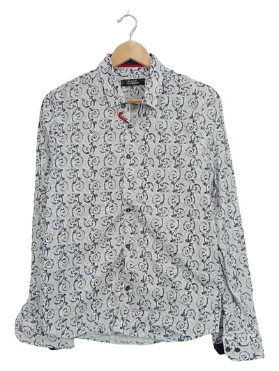 BLACK NUMBER Herren Freizeithemd Gr. M Weiß Blau Ornament Muster