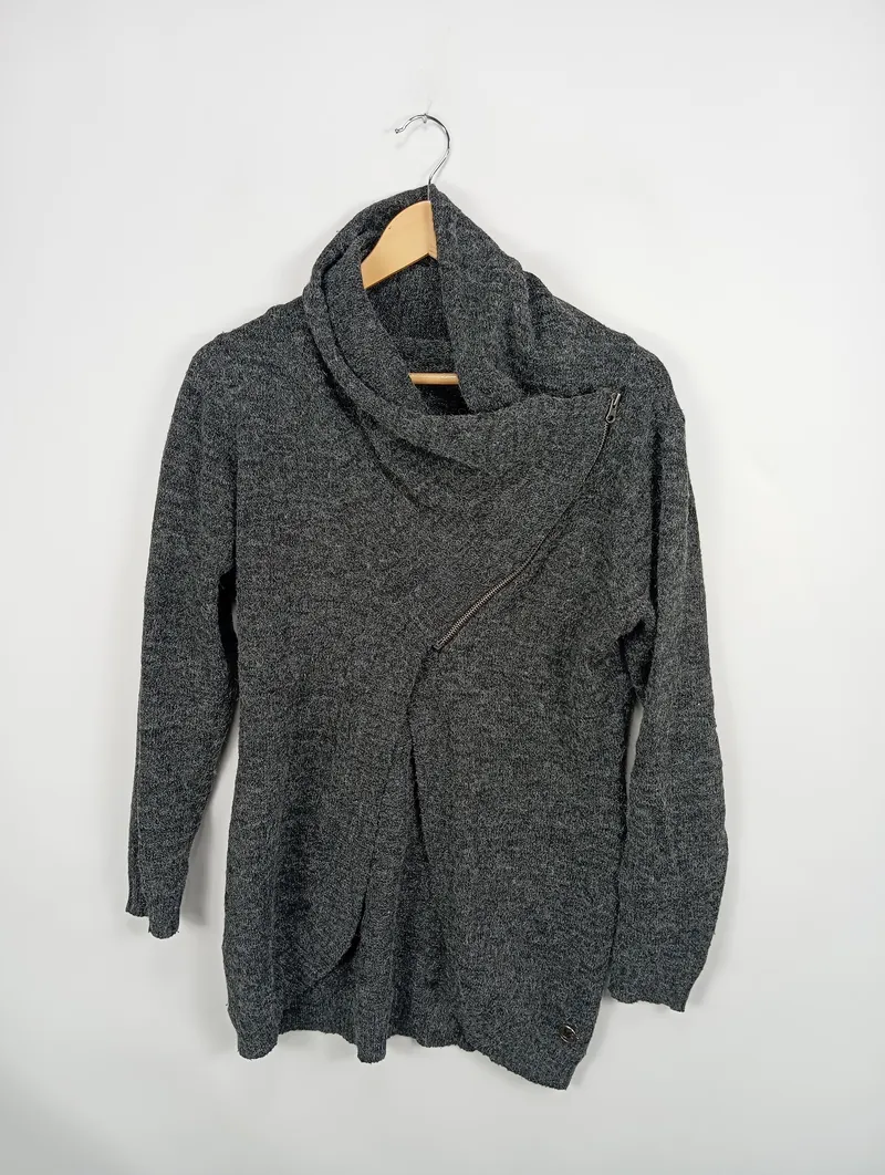 Aiki Keylook Damen Pullover Meliert Grau Langarm Reißverschluss Gr. 38/M 2