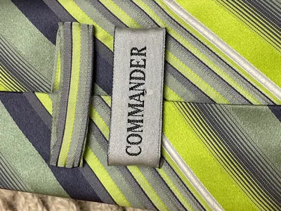 Commander Herren Krawatte Business gestreift Seide Grün Grau Mehrfarbig