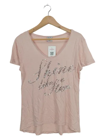 We Love XoX Damen T-Shirt Pailletten Schriftzug Pink Gr. 36/S Casual