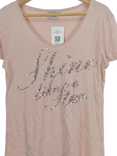 We Love XoX Damen T-Shirt Pailletten Schriftzug Pink Gr. 36/S Casual