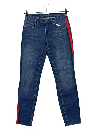 SOCCX Jeans Damen Regular Fit Blau mit Seitenstreifen Applikation Schriftzug W30