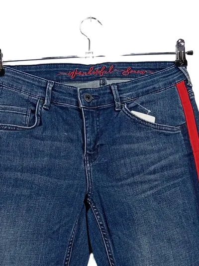 SOCCX Jeans Damen Regular Fit Blau mit Seitenstreifen Applikation Schriftzug W30