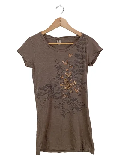 SOCCX Damen T-Shirt Gr. 38/M Braun mit Blumenmuster Casual