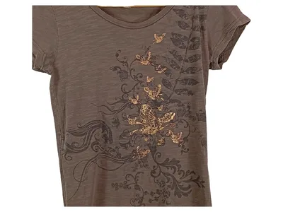 SOCCX Damen T-Shirt Gr. 38/M Braun mit Blumenmuster Casual