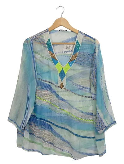 BiBA Damen Tunika Shirt Bluse Gr. 38/M Mehrfarbig Bohemian Pailletten