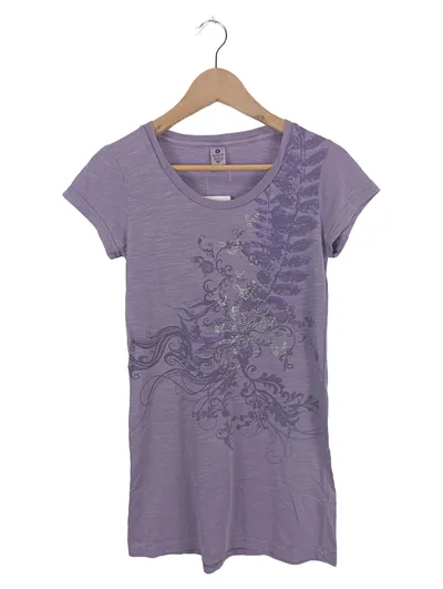 SOCCX Damen T-Shirt Lila Blumenmuster Glitzer Gr. M (38) Baumwolle