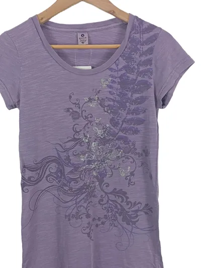 SOCCX Damen T-Shirt Lila Blumenmuster Glitzer Gr. M (38) Baumwolle