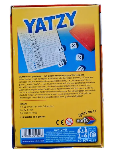 NORIS Spiele Yatzy Würfelspiel Klassiker Familienspiel Gesellschaftsspiel