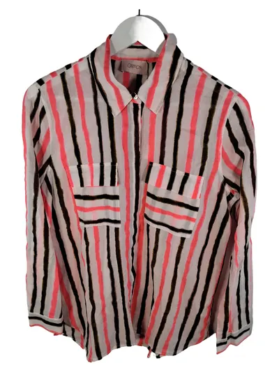 Cartoon Damen Bluse Gestreift Gr. M Rosa Schwarz Weiß Langarm Baumwolle