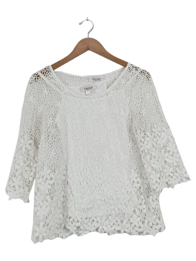 TESINI Damen Häkel Bluse Gr. 34 Weiß Casual Lochmuster Frühjahr/Sommer