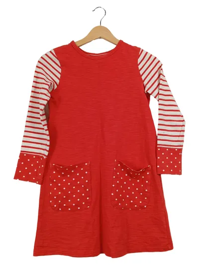 Mini Boden Mädchen Freizeitkleid Gr. 140 Rot Gestreift Punkte Baumwolle