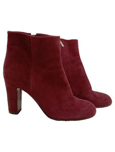 The Seller Damen Stiefelette Wildleder Rot Elegant Absatz 9cm Gr. 38.5