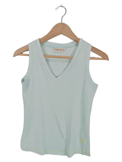 Replay Damen T-Shirt ärmellos Türkis Gr. S Baumwolle Casual
