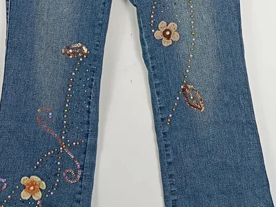 Nienhaus Jeans Damen Straight Leg Blumen Pailletten Blau Gr. 38