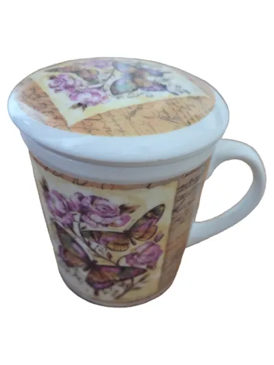 MF Design Teetasse Romantisch Mehrfarbig Porzellan Schmetterlinge Rosen 300ml