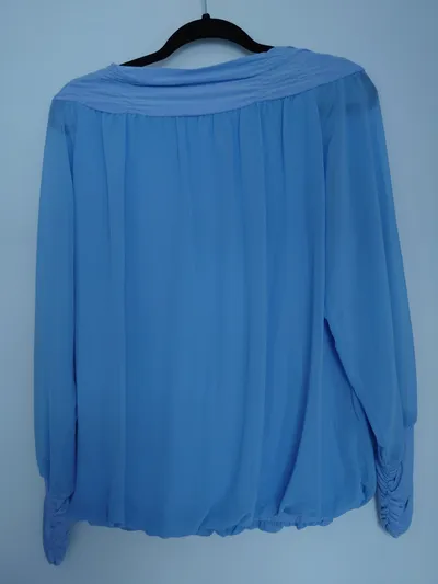 Ashley Brooke Damen Bluse Langarm Uni Blau Gr. 40/L Raffungen Rüschen