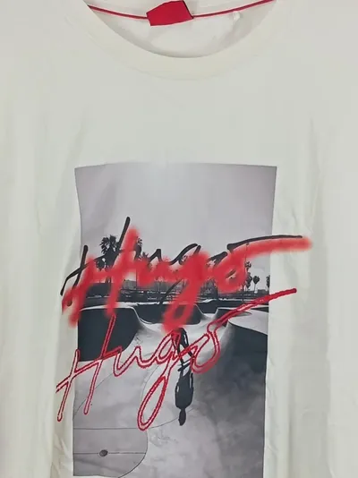 HUGO Herren T-Shirt Gr. 44 Weiß Casual mit Print Logo