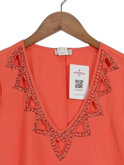 Class International Damen Bluse Orange Gr. 38 Elegant Perlenbesatz Cut-Outs