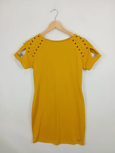 Ricarda M. Businesskleid Damen Gr. 36 S Gelb Modern Kurzarm Nieten