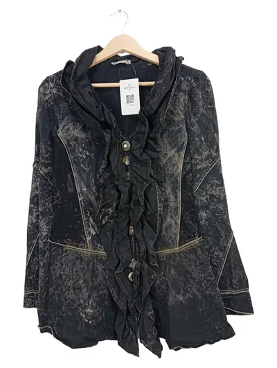 Elisa Cavaletti Sweatjacke Damen Schwarz Gr. 40/L Strukturmuster Rüschen Knopf