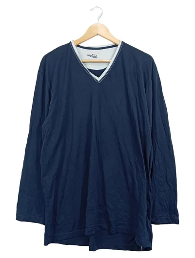 van Laack Herren Langarmshirt V-Ausschnitt Blau Gr. XL Baumwolle Casual