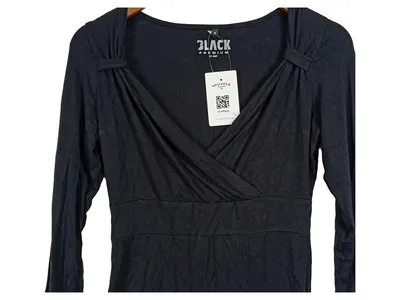 BLACK PREMIUM by EMP Damen Langarmshirt Wickeloptik Gr. 38/M Schwarz