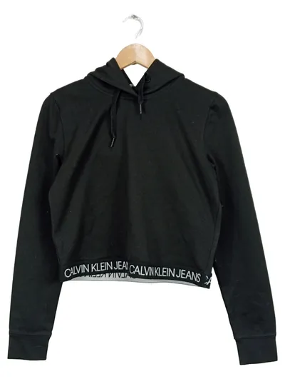Calvin Klein Jeans Damen Cropped Hoodie Kapuzenpullover Schwarz Gr. L