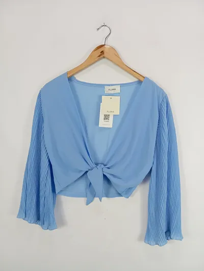 Floria Damen Strickjacke Gr. 36 Blau Feminin mit Bindedetail