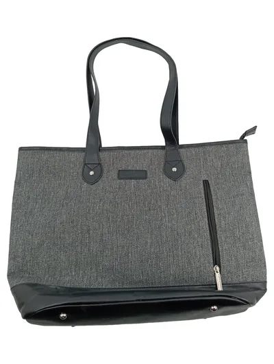LOKASS Damen Henkeltasche Business Grau Stoff Lederdetails 38x30cm Shopper