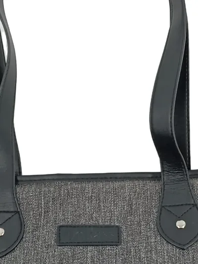 LOKASS Damen Henkeltasche Business Grau Stoff Lederdetails 38x30cm Shopper