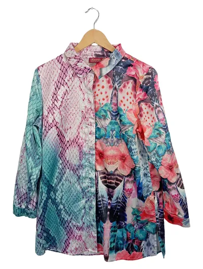 Ricarda M. Damen Bluse 3/4 Arm Blumen Tierdruck Gr. 42/XL Mehrfarbig