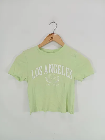 Terranova T-Shirt Damen 36 Grün Los Angeles California Schriftzug Casual