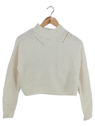 Terranova Damen Strickpullover Gr. 36/34 Weiß Casual Cropped