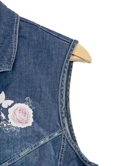 Elisa Cavaletti Damen Jeans Weste Blumenstickerei Gr. 38/M Blau Feminin