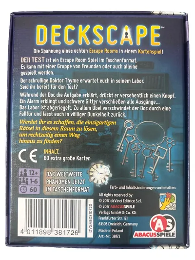 Deckscape Der Test Escape Room Kartenspiel Abacusspiele Martino Chiacchiera