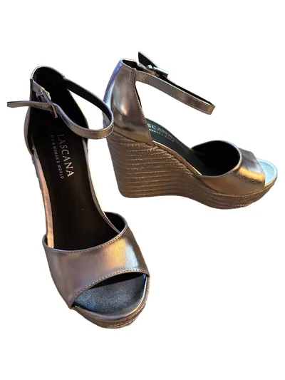 LASCANA Keilabsatz Sandaletten Damen Silber Gr. 38 Elegant Metallic