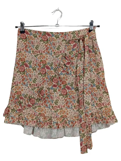 SASSYCLASSY Damen Wickelrock Blumenmuster Rüschen Beige Gr. L