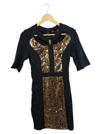 Ricarda M Damen Kleid Gr. 36;S Schwarz Pailletten Cut-Outs Festlich