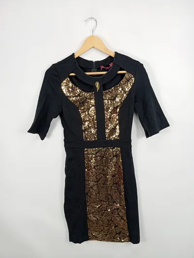 Ricarda M Damen Kleid Gr. 36;S Schwarz Pailletten Cut-Outs Festlich