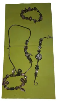 Crystal Blue Damen Schmuckset 3tlg. Armband Halskette Uhr Silber Perlen 1