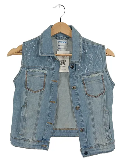Mayoral Jeansweste Mädchen Gr. 152 Blau Pailletten Nieten Denim