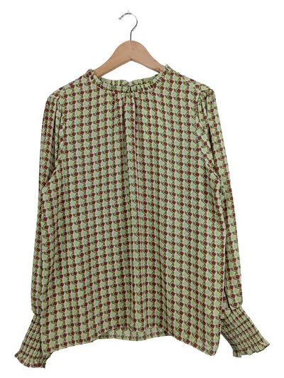 Rachel Zoe Damen Bluse XL Mehrfarbig Grafisch Langarm Rüschen Raffungen