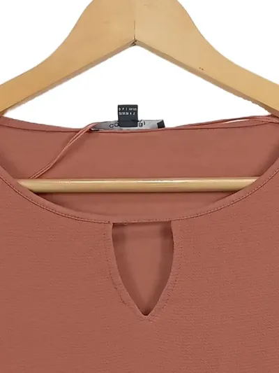 comma, Damen T-Shirt Gr. 32 Braun Kurzarm Rundhals Schlüsselloch Casual