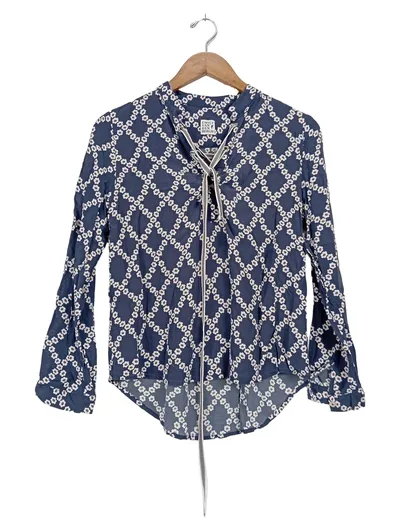 Emily van den Bergh Damen Bluse Gr. 38 M Blau Blumenmuster Casual
