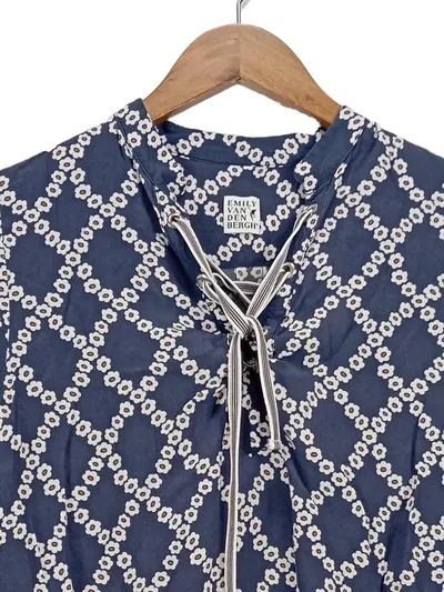 Emily van den Bergh Damen Bluse Gr. 38 M Blau Blumenmuster Casual