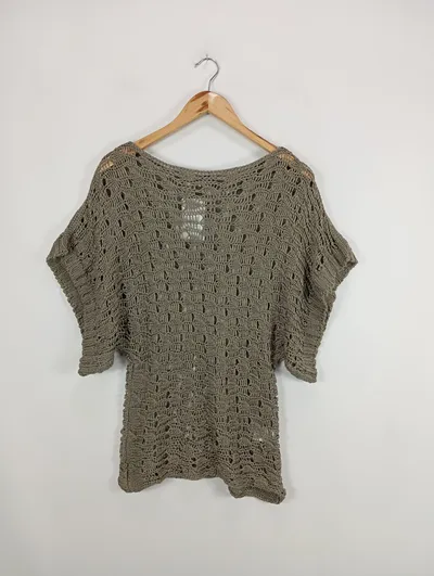 ME&ME Damen Poncho Häkel Strick Gr. 38/M Oliv Made in Italy