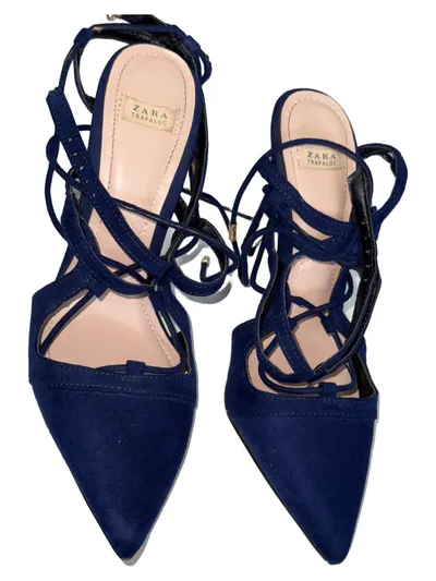 Zara Trafaluc Damen Pumps Gr. 37 Blau Schnürung Elegant Party High Heels