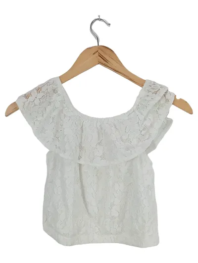 Terranova Kinder Bustier Top Spitze Rüschen Weiß Gr. 134 Feminin